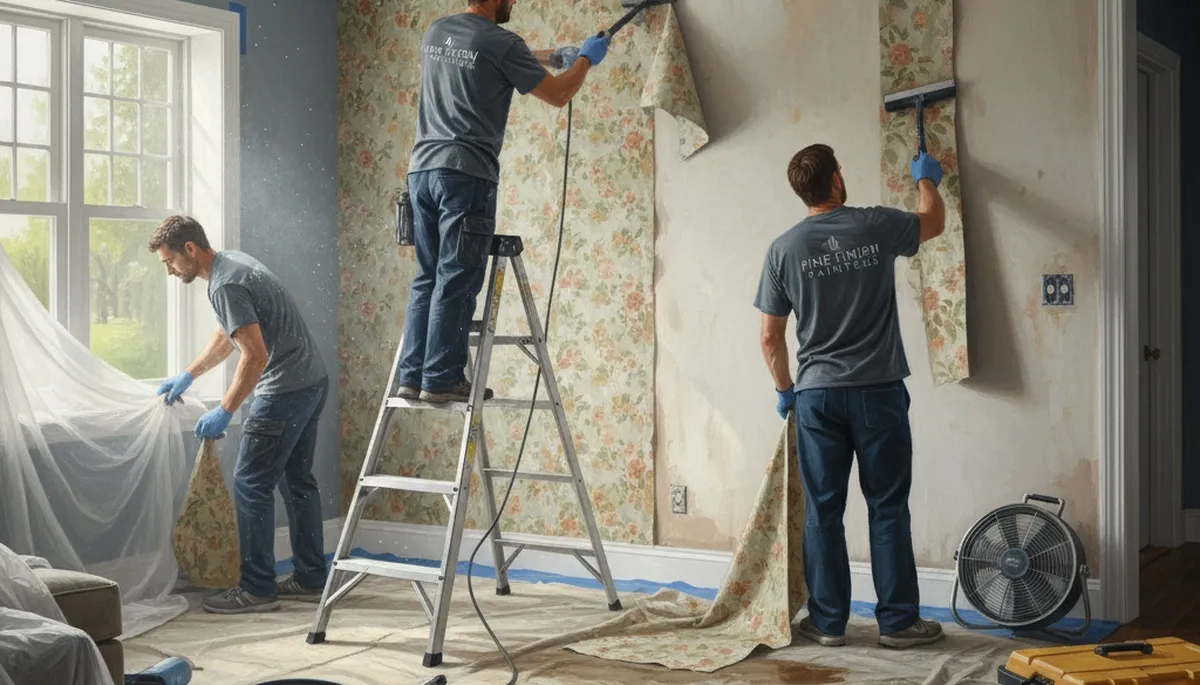 Cape Coral, FL painters removing wallpaper for professional wall prep and surface protection